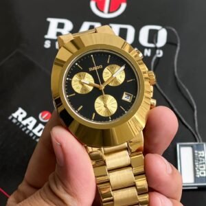 Rado 7AAA Slim Dial Quartz Watch For Him: Elegant Analog Timepiece With Heavy Machinery, Full Golden Metal Chain, And High-End Battery Operated Precision